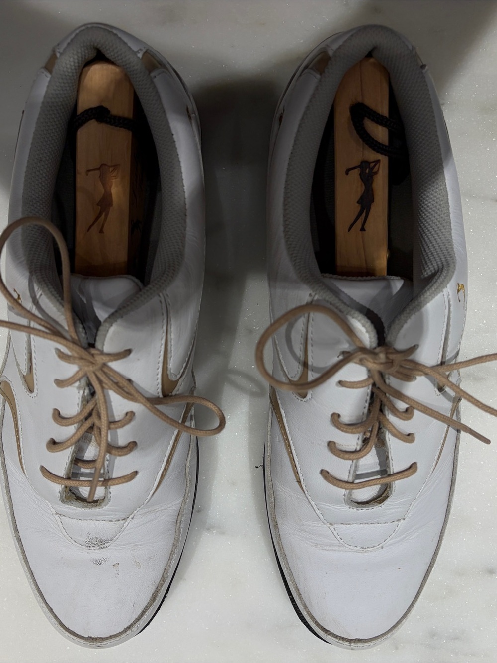 Lady Fairway White Golf Shoes with Tan Accent
